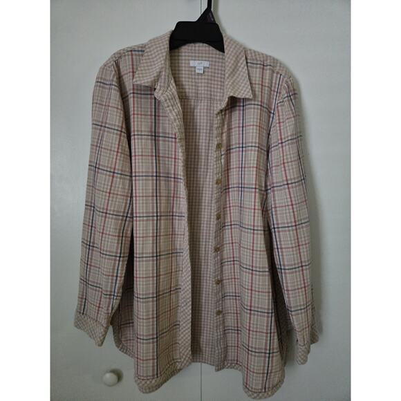 J. Jill Tops - J. JILL Women Size L Flannel Bottom Top Blouse Shirt Plaid Pink 100% Cotton Soft